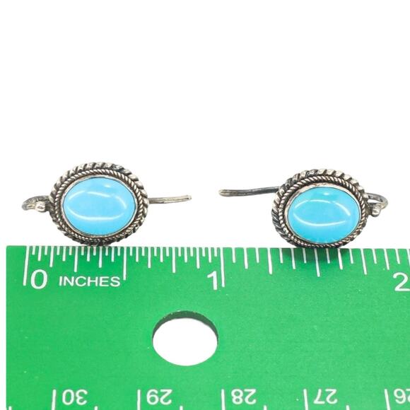 Vintage Artisan Handmade Earrings With Turquoise Unmarked Tested Silver - Picture 5 of 8